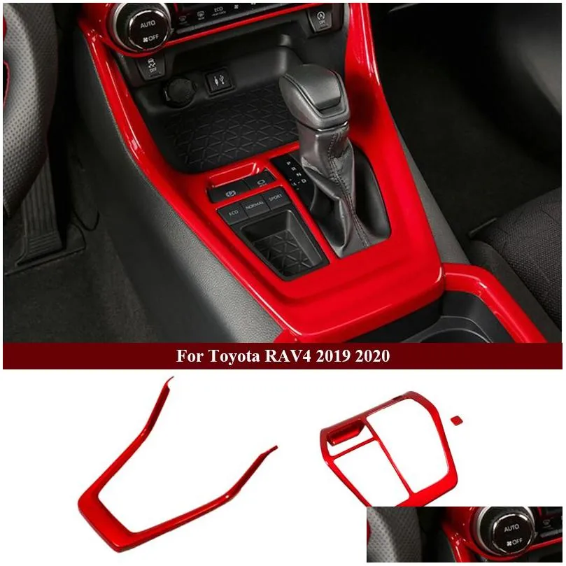 Andere interieuraccessoires Auto Red Chrome Decoratie voor -2021 RAV4 Armest Console Strips Water Cup Eir Vent Trims Drop levering DHF6W