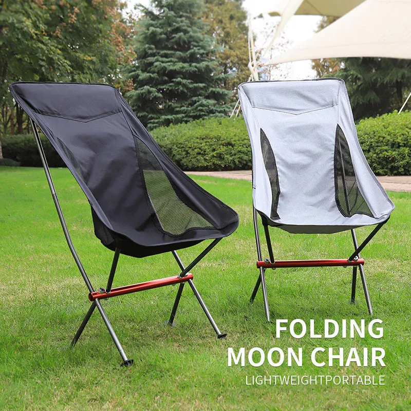 Lägermöbler Portable Folding Camping Chair Outdoor Moon Chair Collapsible Foot Pall för vandring Picknickfiskestolar Sätesverktyg 230421