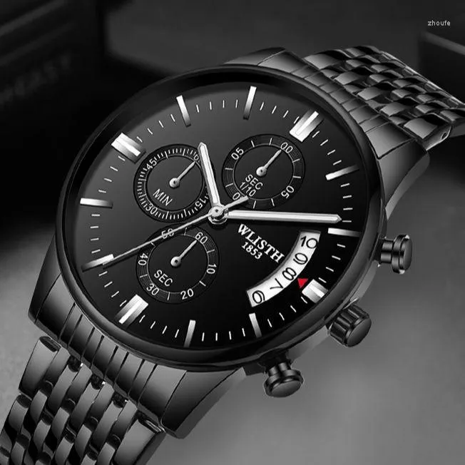 Zegarek wlisth Three Eyes Six Needles Business Men's Watch Lumous Waterproof Full Steel Men Kwarc Student Reloj Hombre