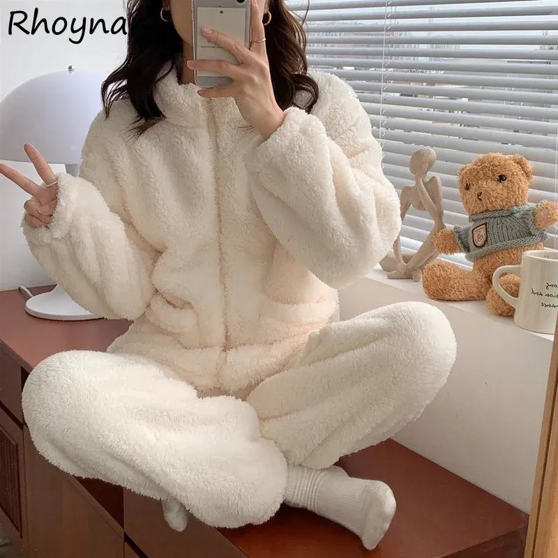 Kvinnors sömnkläder pyjama Set Women Sweet Turtleneck Sleepwear Solid Students Homewear Cozy All-Match Winter Thicken Warm Wome Korean Chic 231122