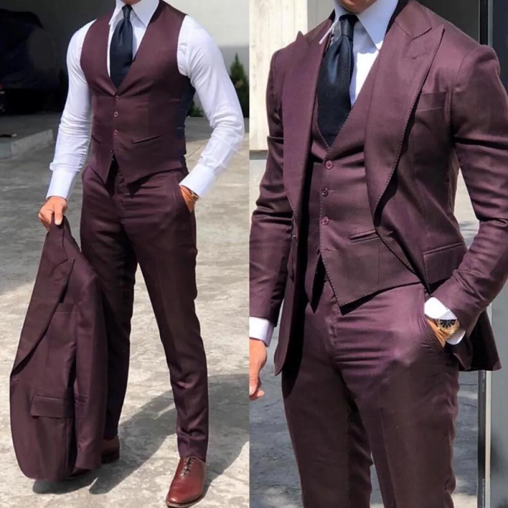 15 (2)Classy Wedding Tuxedos Suits Slim Fit Bridegroom For Men 3 Pieces Groomsmen Suit Cheap Formal Business Outfits Party (Jacket+Vest+Pants)