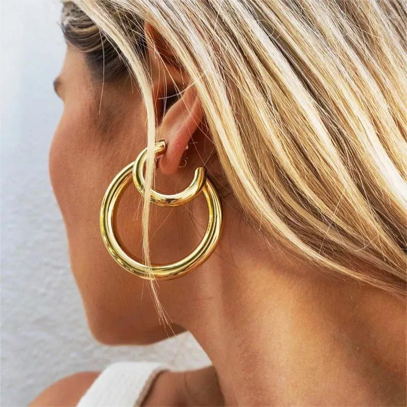 Hoepel oorbellen minimalistische C-vormige piercing ronde cirkel voor vrouwen gouden kleur dikke kwab oorbellen INS oor doorboord chique sieraden