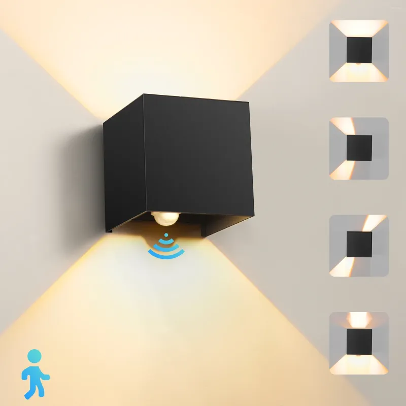 Vägglampa 6W upp och ner utomhus LED PIR MOTION SENSOR Vattentät trädgård veranda ljus justerbar aluminium sconce belysning