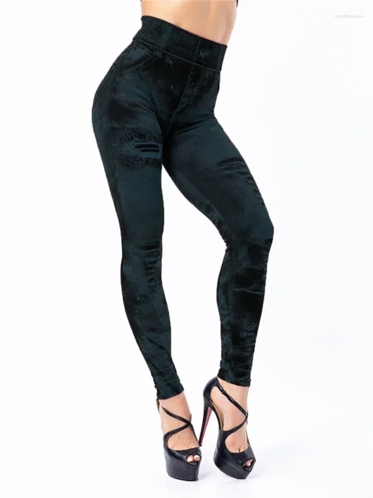 Blue Printed High Waist Denim Distressed Leggings For Women Sexy Push Up,  Slim Fit, Stretch Tights For Spring And Summer From Matthewaw, $12.73