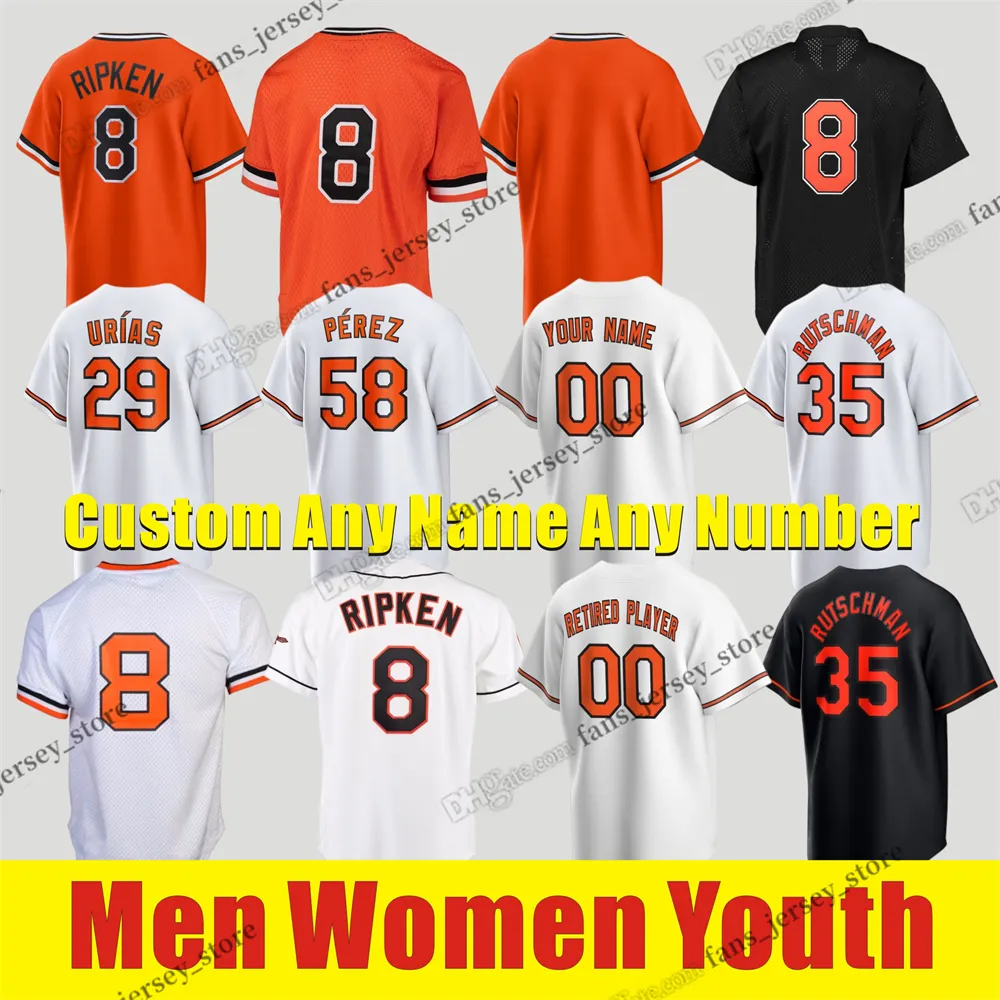 S-6XL Cal Ripken Baseball Jersey Ramon Urias Cionel Perez Adley Rutschman Akin Baker Baumann Bautista Bradish Cano Coulombe Frazier Gibson Hays Henderson Kremer