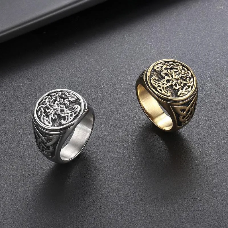 Cluster Rings Valily Viking Tree Of Life Yggdrasil Celtics Knotwork Ring Men's Stainless Steel Norse Amulet Jewellery