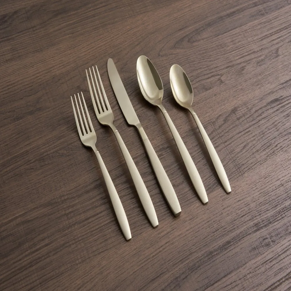 Graze by Cambridge Mathison Champagne Sand Mirror 45-Piece Stainless Steel Flatware Set, Service for 8