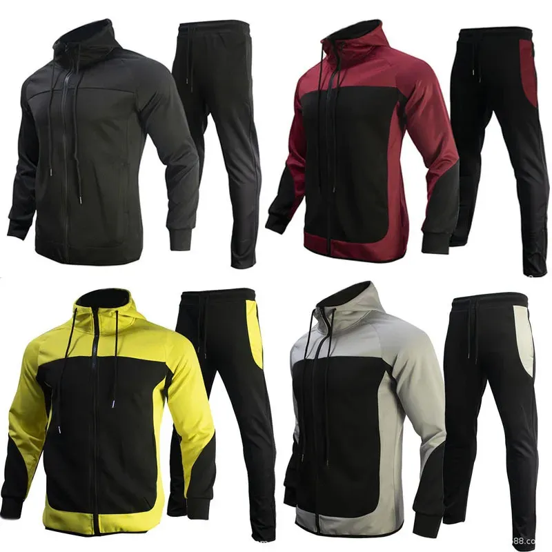Trend męski Trend Kolor kontrastowy Bluza z kapturem dwuczęściowy z kapturem jesienny płaszcz sportowy zestaw odzieży 231121