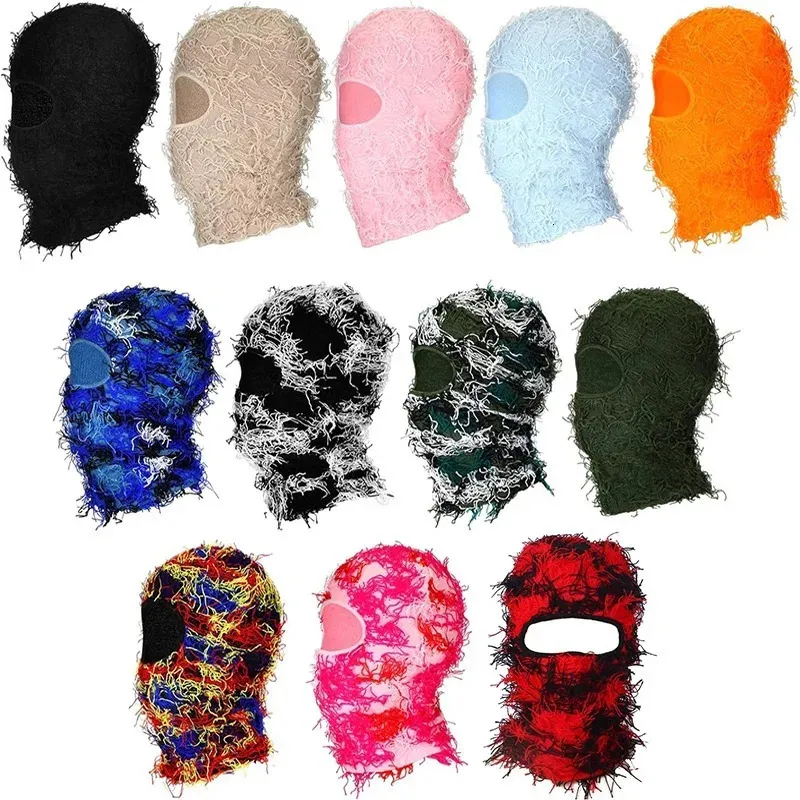 Gorras de ciclismo Máscaras Pasamontañas de punto angustiado Cara completa Máscara de esquí Hipop Unisex Shiesty Camuflaje al aire libre Fleece Fuzzy Gorros 231122