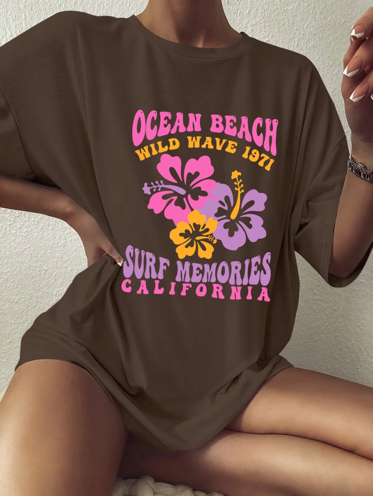 T-shirt femme Ocean Beach Wild Wave 1971 Surf Memories Surdimensionné Style d'été Tee-shirt ample Femme Tendance Casual 100% coton Esthétique Top 230421