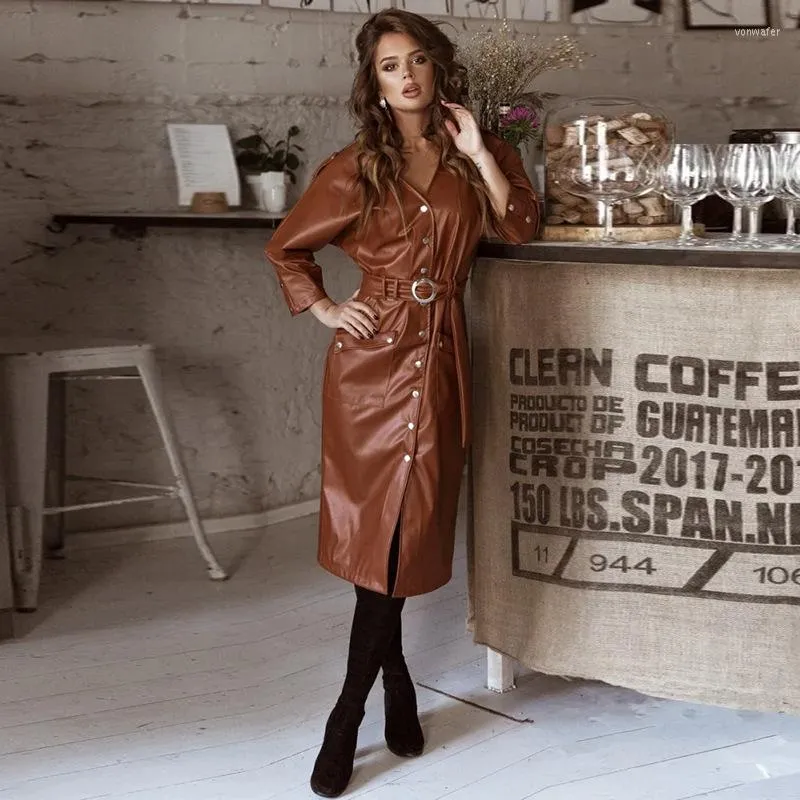 Casual Dresses Spring Autumn Woman Pu Dress Long Sleeve Vestido Fashion European Style Bodycon