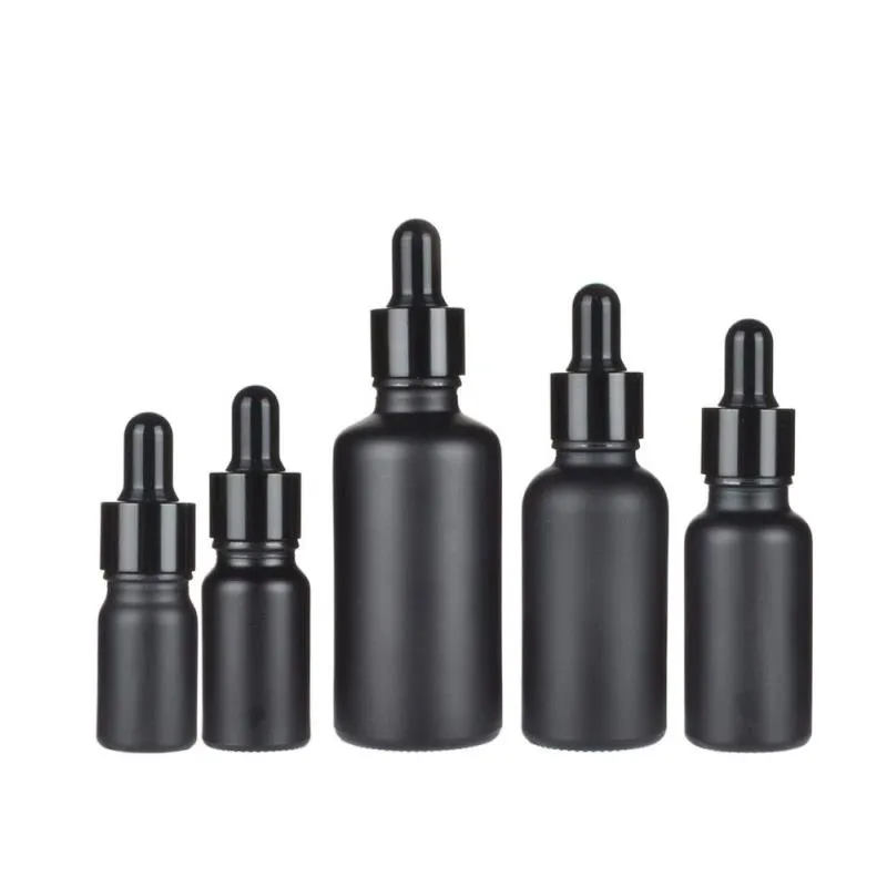 マットブラックガラスエッセンシャルオイルボトルボトル輝く陽極酸化アルミニウムキャップ5ml 10ml 10ml 15ml 30ml 50ml 100ml Ixdve