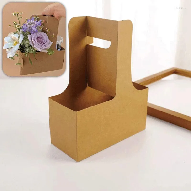 Gift Wrap 2pcs Kraft Paper Cup Holder Coffee Box Handbag Flower Floral Bouquet Art