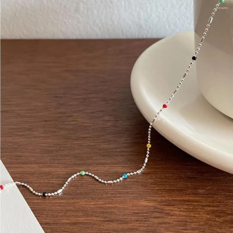 Kedjor solid 925 sterling silver halsband kedja för kvinnor färgglada pärlor halsflickor söta festsmycken