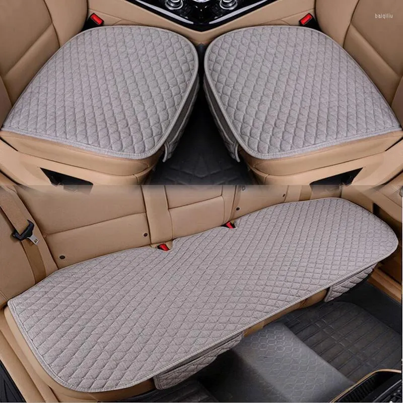 Fundas de asiento de coche Cojín antideslizante Conjunto de tres piezas de lino en forma de diamante Sin respaldo para todas las estaciones