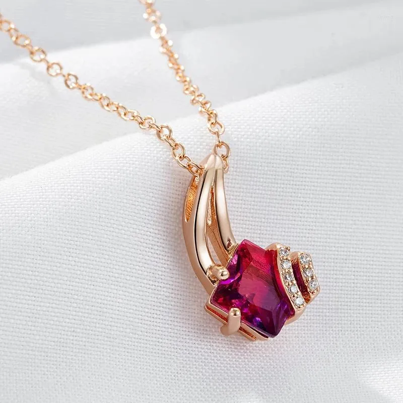 Pendant Necklaces Wbmqda Luxury Garnet Red Zircon And Necklace For Women 585 Rose Gold Color Fashion Neck Chain Jewelry Anniversary Gifts