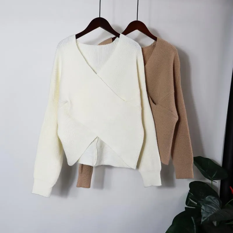 Save Big on Bulk Women's Long V Neck Sweater Womens Oversized Pullover  Sweaters V Neck Knitted Wrap Top, Women's Long Sleeve Turtleneck Sweaters, 