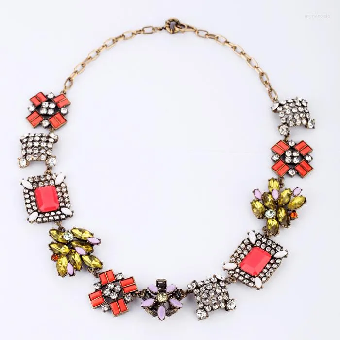 Pendant Necklaces Bulk Price Colorful Crystal Flower Square Pendants Necklace Antique Gold Women's Clothing Accessories