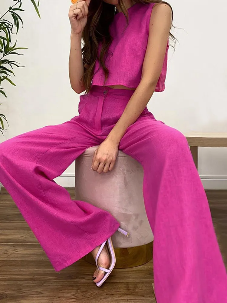 Vintage Two Piece Womens Summer Tracksuit Set Back With High Waisted Flare  Pants And O Neck Crop Top Perfect For Casual Outfits And Ladys Occasions  Style #230421 From Hui04, $20.74