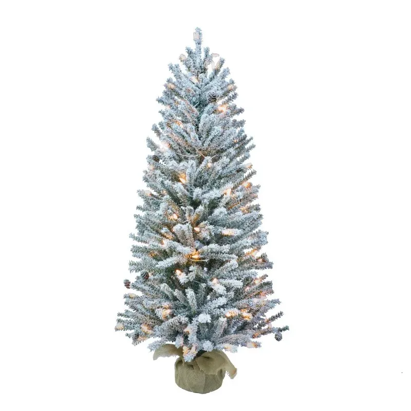 Christmas Decorations PreLit 3' Flocked Fir Artificial Tree with Pines Cones and 50 Lights Green 231121