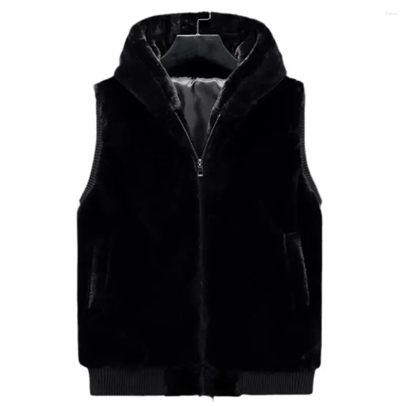 Gilet da uomo Gilet invernale da uomo Giacca in peluche con pelliccia sintetica con cappuccio senza maniche Chiusura con cerniera Tasche Cardigan Gilet caldo