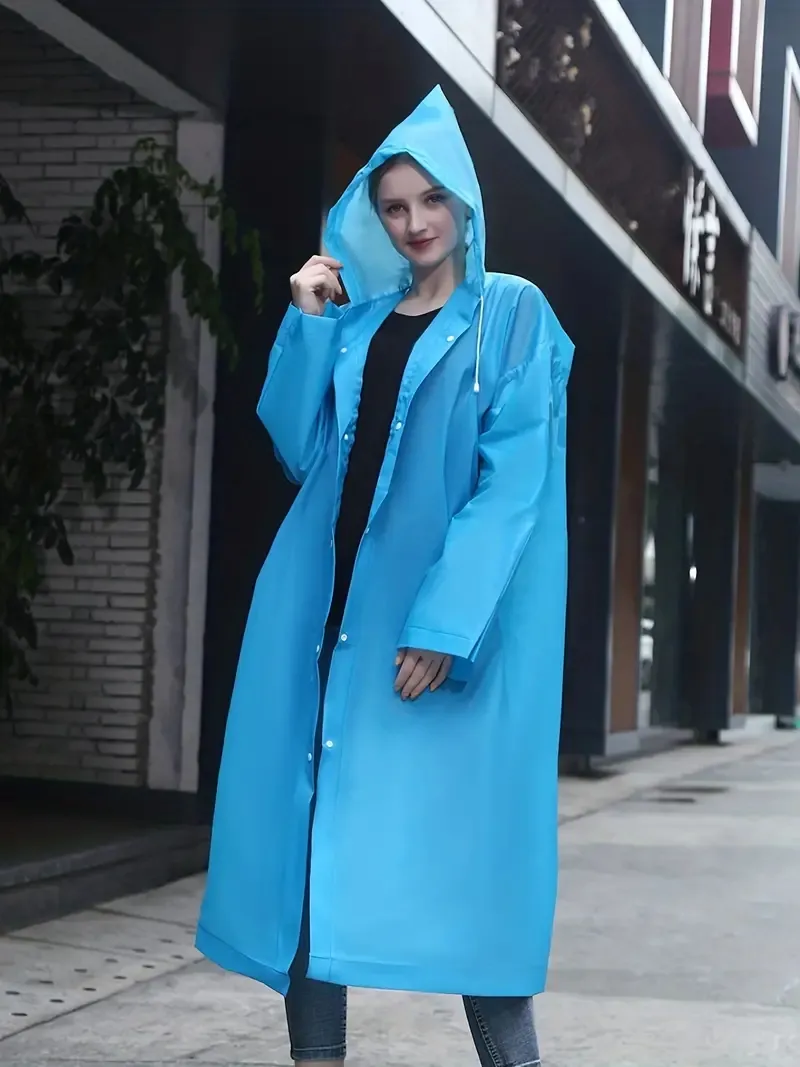 Poncho de pluie imperméable à capuche avec cordon de serrage pour adultes - Vêtements de pluie d'extérieur réutilisables et portables