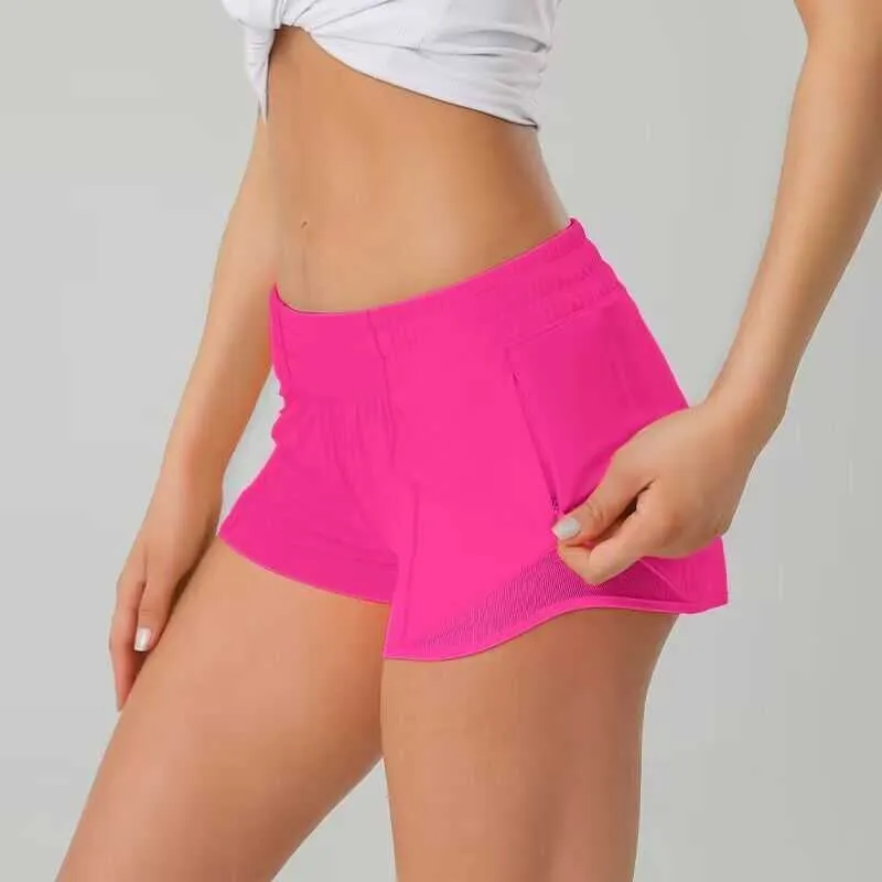 LL Pantaloncini da donna estivi Pantaloncini da yoga Completi con esercizio Fitness Abbigliamento Pantaloni corti Ragazze che corrono Pantaloni elastici Tasche per abbigliamento sportivo Pantaloncini da donna da 2,5 '