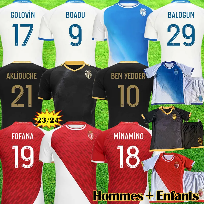 23 24 MAILLOTS AS MONACO 축구 유니폼 미나미노 벤 예더 보 아두 골로빈 2023 2024 endolo home home home thish thind men kids flocage akliouche 축구 셔츠 maillot de foot