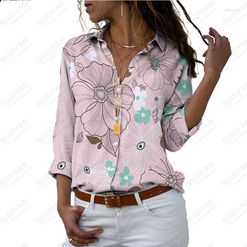 Dames Blouses Dames Zomershirt Lange mouw Landschap Bloem Kat 3D Digitaal printen Verkopen Polo Knoop Casual Top Vest