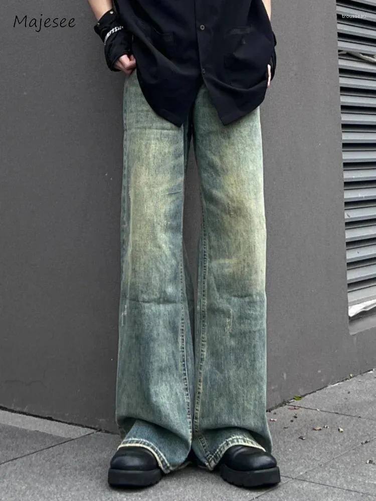 Heren Jeans Wijde pijpen Heren Los Volledige lengte Mid Taille Gebleekt Gewassen Tieners Europese stijl Retro Harajuku Prevalent Minimalistisch Chic