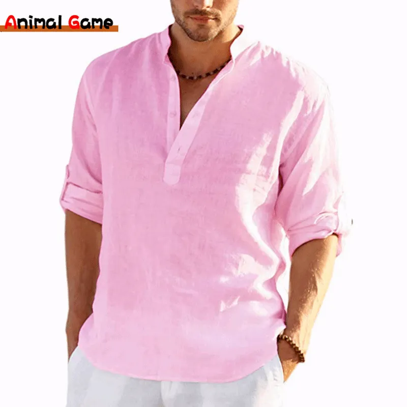 Mens Tshirts Linen långärmad solid färg Löst Casual Cotton Shirt Plus Size Shirts Men 230422