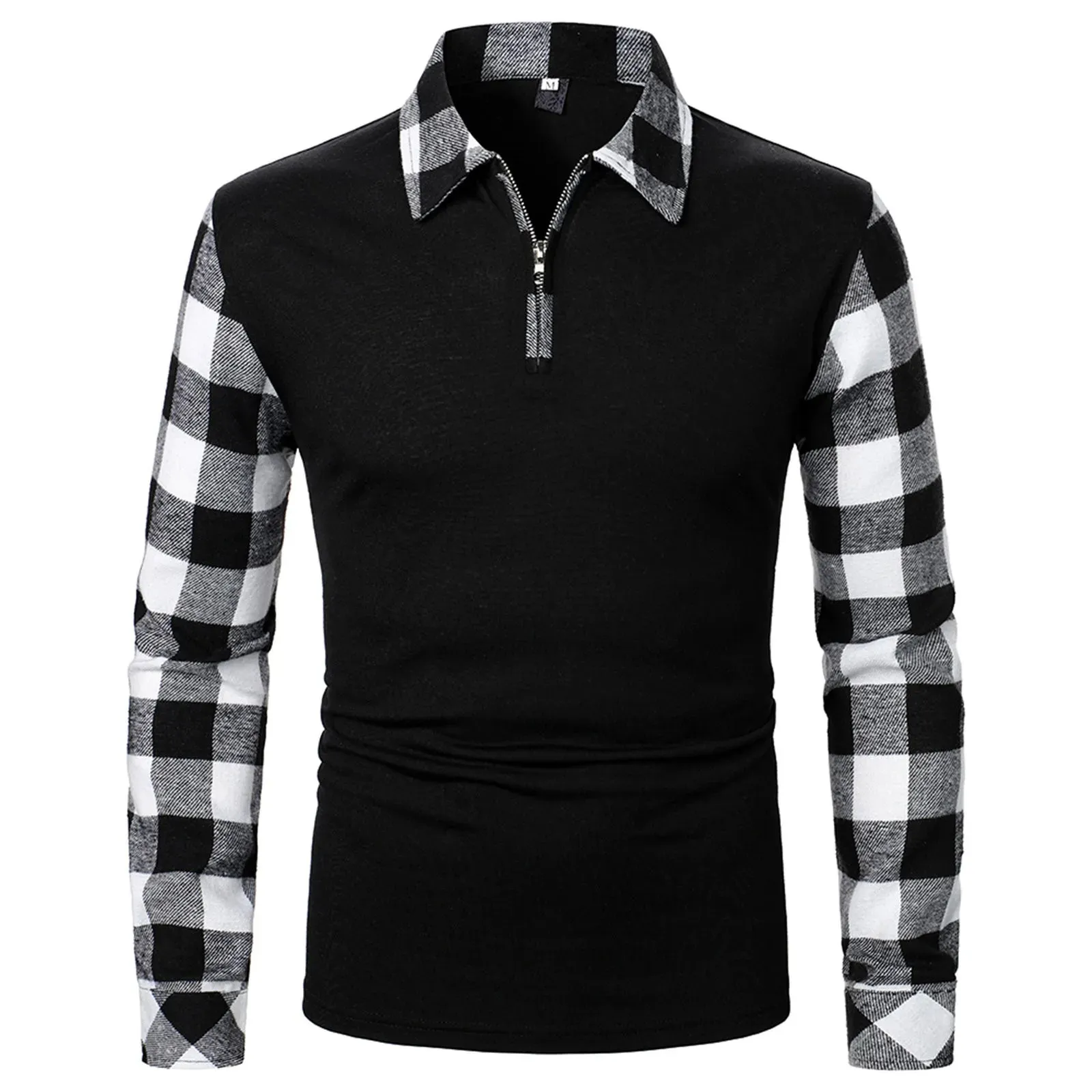 Chemises décontractées pour hommes Chemise à fermeture éclair à revers pour hommes à manches longues hauts pull d'affaires travail formel t-shirt d'épissure à carreaux chemises décontractées pour hommes coupe régulière 231121