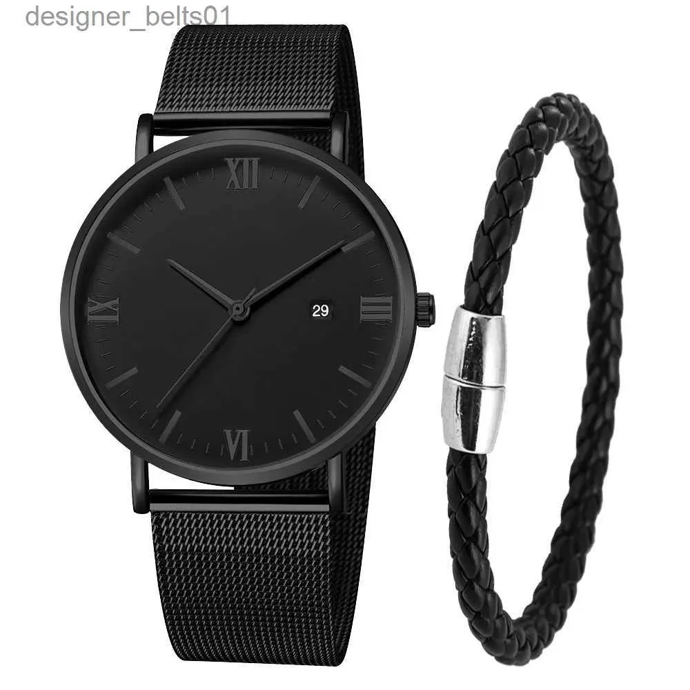 Autres montres Ultra mince hommes bracelet magnétique calendrier à quartz hommes mince maille acier étanche sport noir Relogio MasculinoL231122