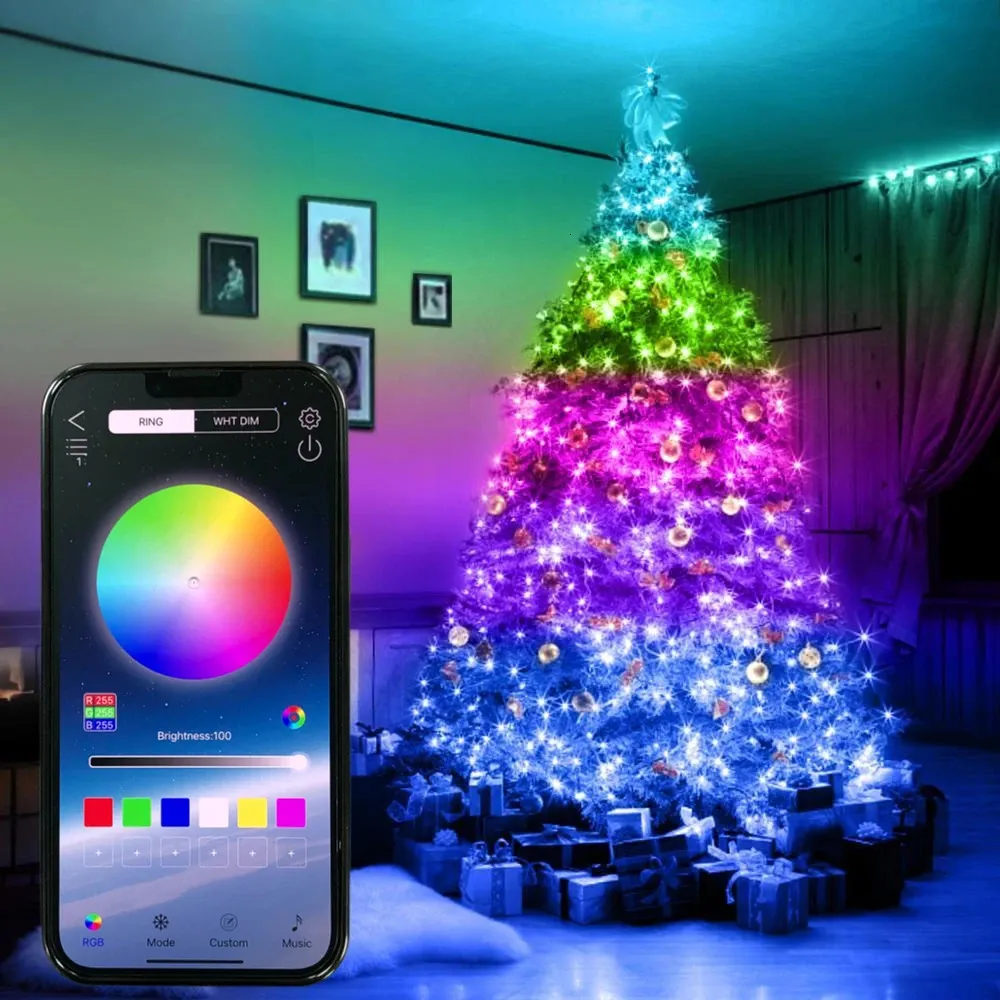 Рождественские украшения Smart RGB Christmas Fairy String Light APP Bluetooth Control Водонепроницаемые USB-подсветки из медной проволоки 16 цветов Годовое украшение 231122