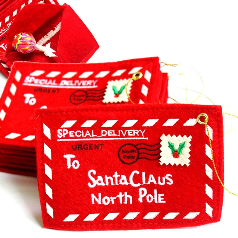 Décorations de Noël 5pcs lettre sac de bonbons décoration père noël feutre enveloppe broderie pour la maison ornement d'arbre enfants cadeaux de vacances approvisionnement 231121