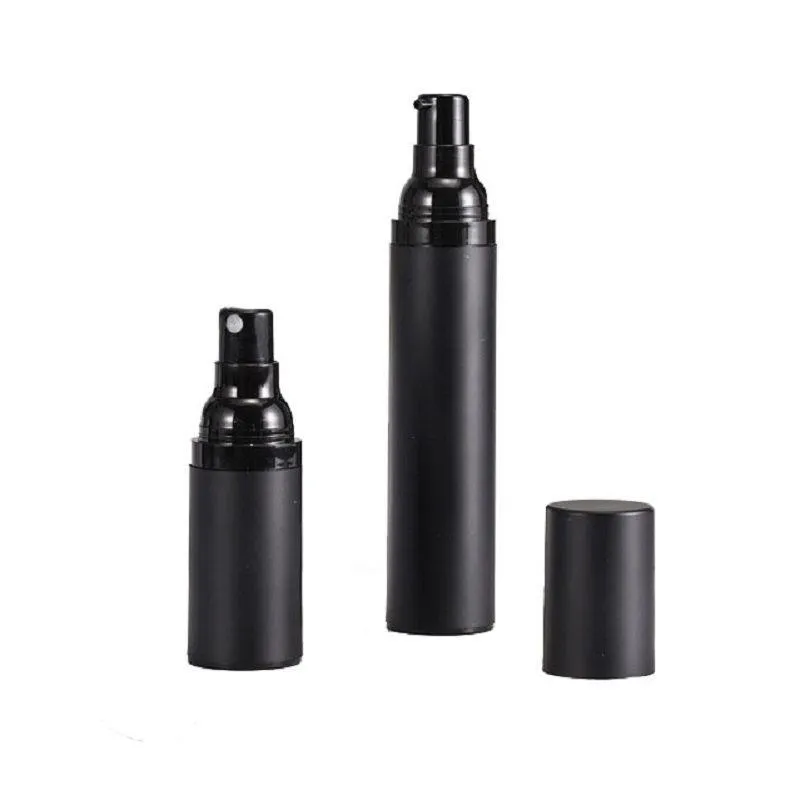 Bottiglie vuote in plastica nera satinata AS con pompa spray Dispenser airless da 15 ml 30 ml 50 ml per liquidi cosmetici/lozione Umnfo