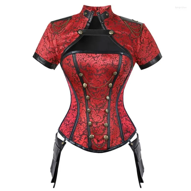 Женские формирователи, винтажная шаль в стиле панк, стальной корсет на молнии, готический черный, красный, сексуальный бандаж с коротким рукавом, крутой модный жилет