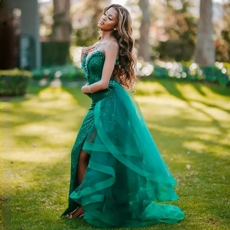Emerald Lace Forest Green Prom Dress With Sweetheart Neckline Beaded Crystals Wrap Slit Long Train And Elegant Evening Gown For Parties From Babydress126 350.78 DHgate.Com