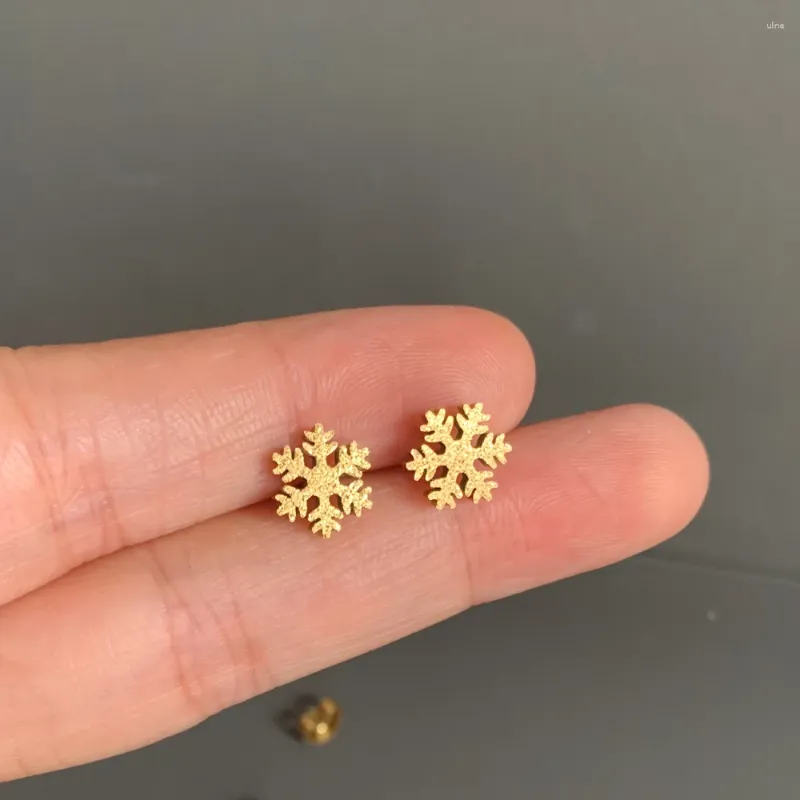Stud Earrings Simple Cute Gold Color Matte Snowflake Shape Earring For Women Girl Small Stainsteel Steel Ear Cuff Jewelry