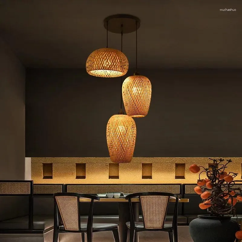 Lampes suspendues Classique 3 pièces Bambooo lampe en bois plafonnier lustres salon lit étude luminaire E27 décor à la maison luminaire