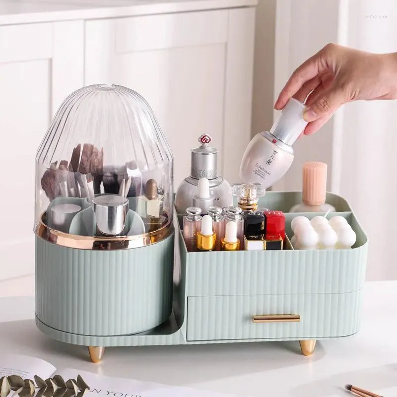 Pudełka do przechowywania makijaż 360 obrotowe szczotki organizator do próżności duże biurko pojemności z szufladami kosmetyki przezroczyste pomadki uchwyt