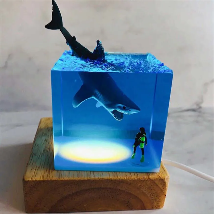 3D LED Nachtlicht Shark Diver Dekoration Neuheit Geschenk für Kinder Schlafzimmer Baby Zimmer Dekor USB Nachttisch Lampe Für hause H0922234Y