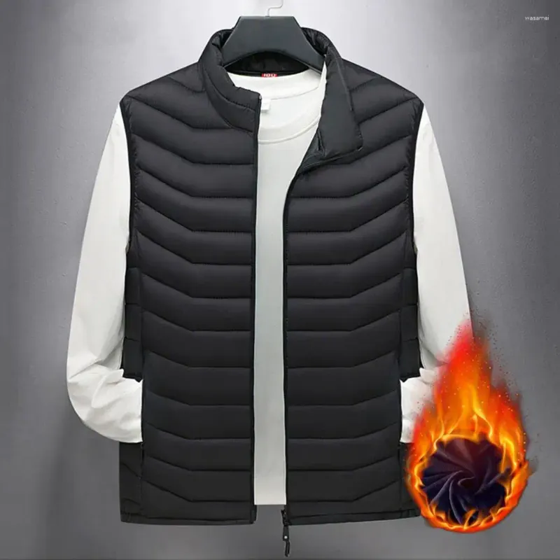 Gilets pour hommes hommes automne hiver sans manches couleur unie cardigan gilet rembourré plus taille coupe-vent manteau décontracté revers poches à glissière gilet