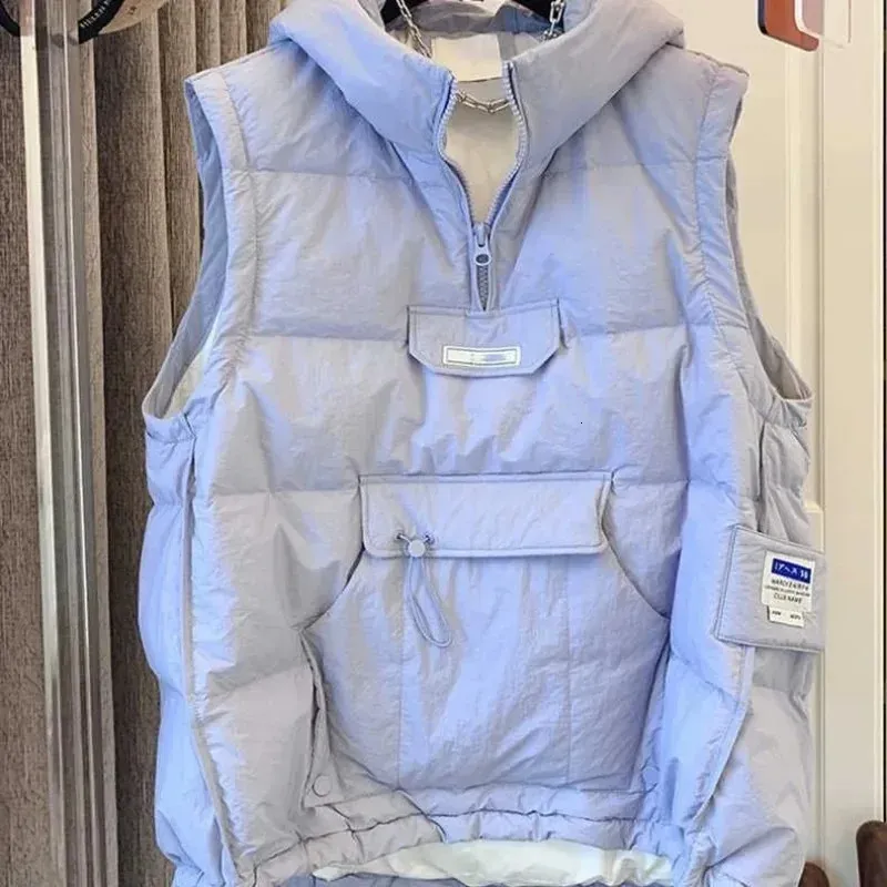 女性用ベストソリッドコートポケットカジュアルキルティングキルティング綿フード付きシャレコスミュージャートップパーカートップ秋のジャケット231121