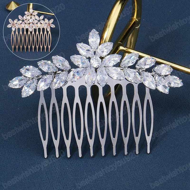 Peignes à cheveux de mariage élégants pour mariée, couleur argent, strass en cristal, épingles à cheveux pour femmes, couvre-chef de mariée, accessoires bijoux