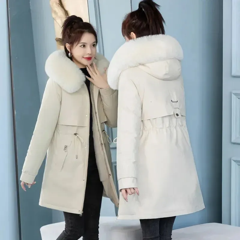 Manteau en duvet de fausse fourrure pour femmes, doudoune multifonctionnelle à fermeture éclair et Parka élégante pour veste cintrée à col en fourrure, mode d'hiver 231122