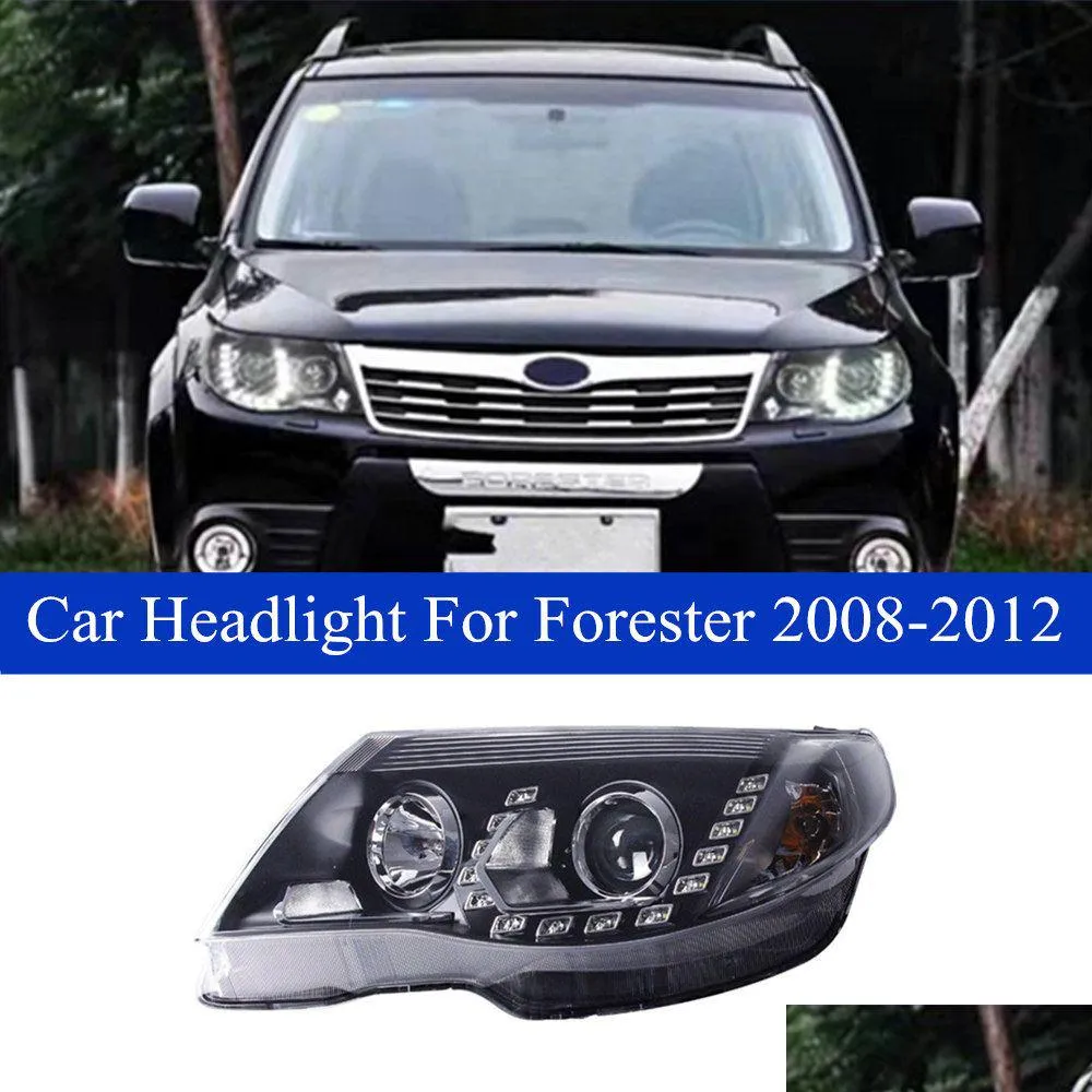 Turn Brake Light Car Head-strålkastarenhet för Subaru Forester LED Dynamisk signal med hög stråle strålkastslampa 2008-2012 Drop Deliver Dhife