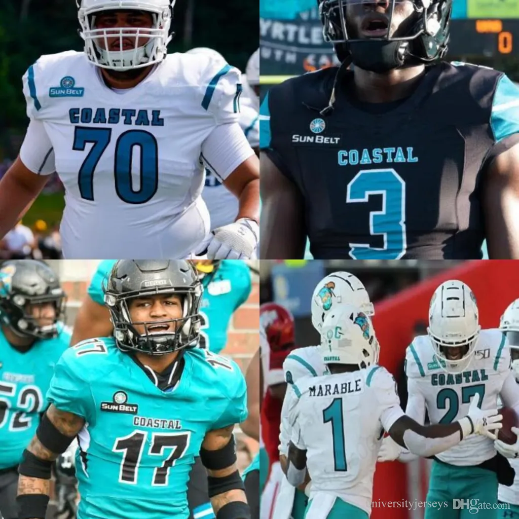 Coastal Carolina Futebol Costura Jersey 10 Grayson Mccall 84 Jeremiah Miller 28 Jacqez Hairston 7 Jarrett Convidado Homens Juventude Kid Mulheres Jerseys