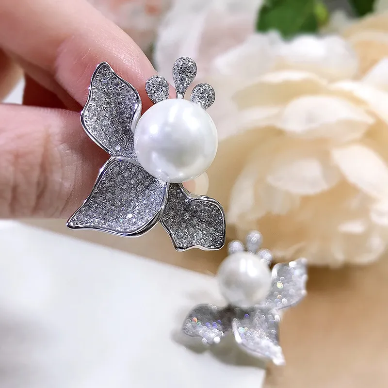 Серьги-гвоздики с жемчугом и бриллиантами, 100% настоящие стерлинговые серьги Sier Promise, свадебные серьги для женщин, ювелирные изделия для свадебной вечеринки, подарок