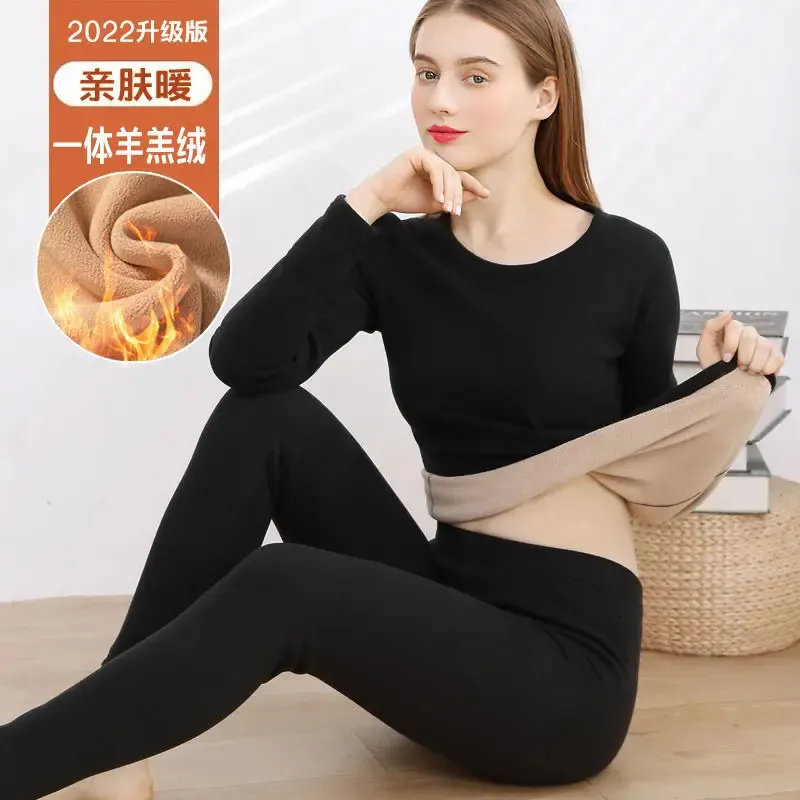 Womens Winter Thermal Long Underwear Womens Set Thicken Lamb
